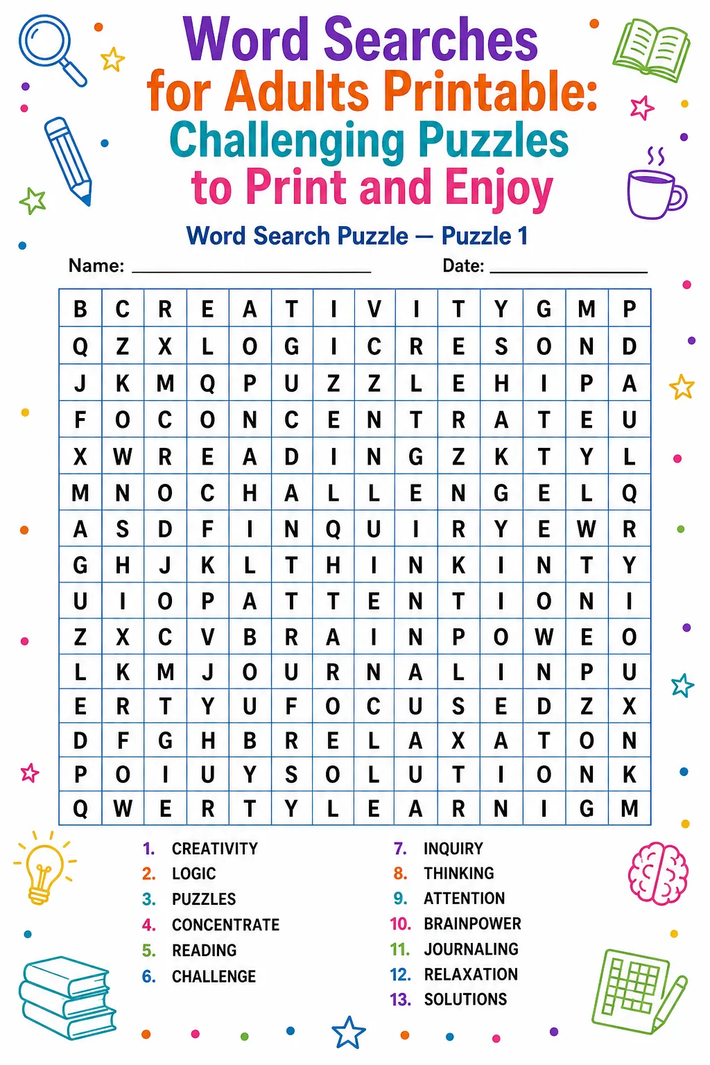 Word Searches for Adults Printable: Challenging Puzzles to Print and Enjoy