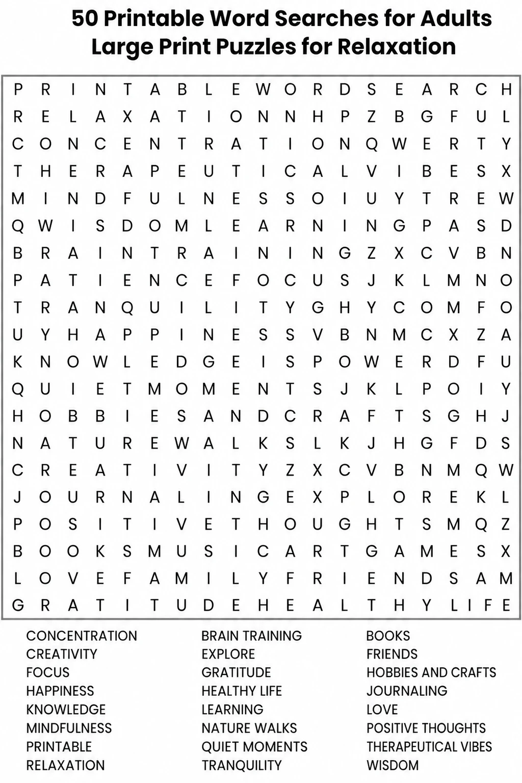 50 Printable Word Searches for Adults Large Print Puzzles for Relaxation