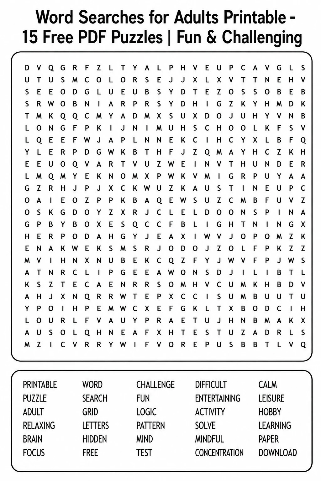 Word Searches for Adults Printable - 15 Free PDF Puzzles | Fun & Challenging