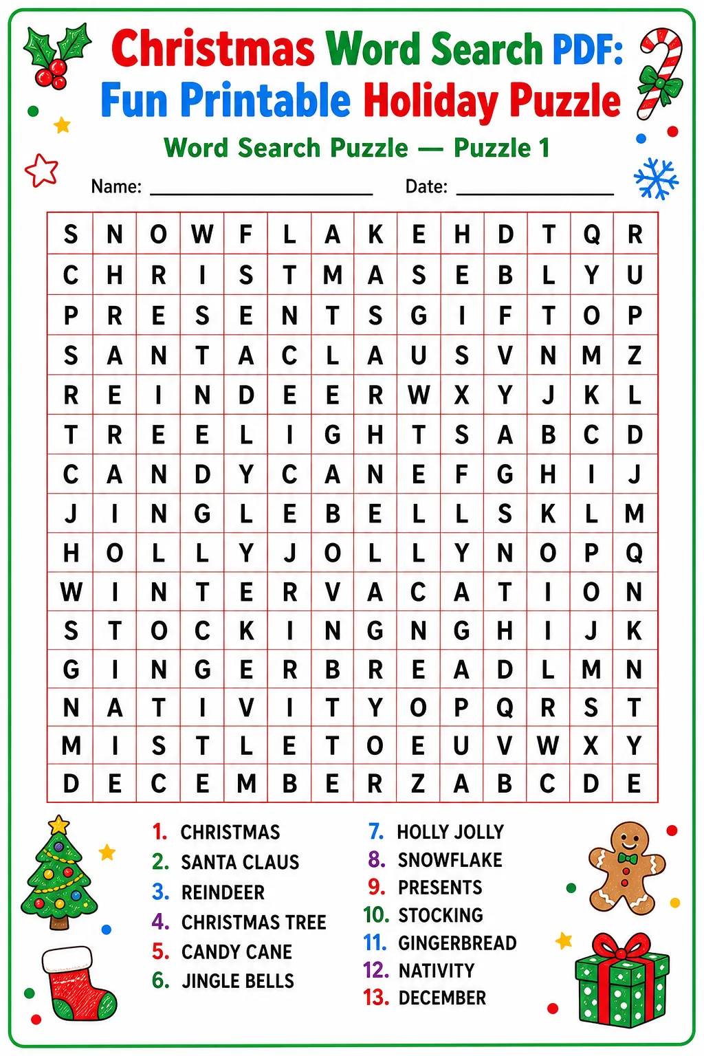 Christmas Word Search PDF: Fun Printable Holiday Puzzle