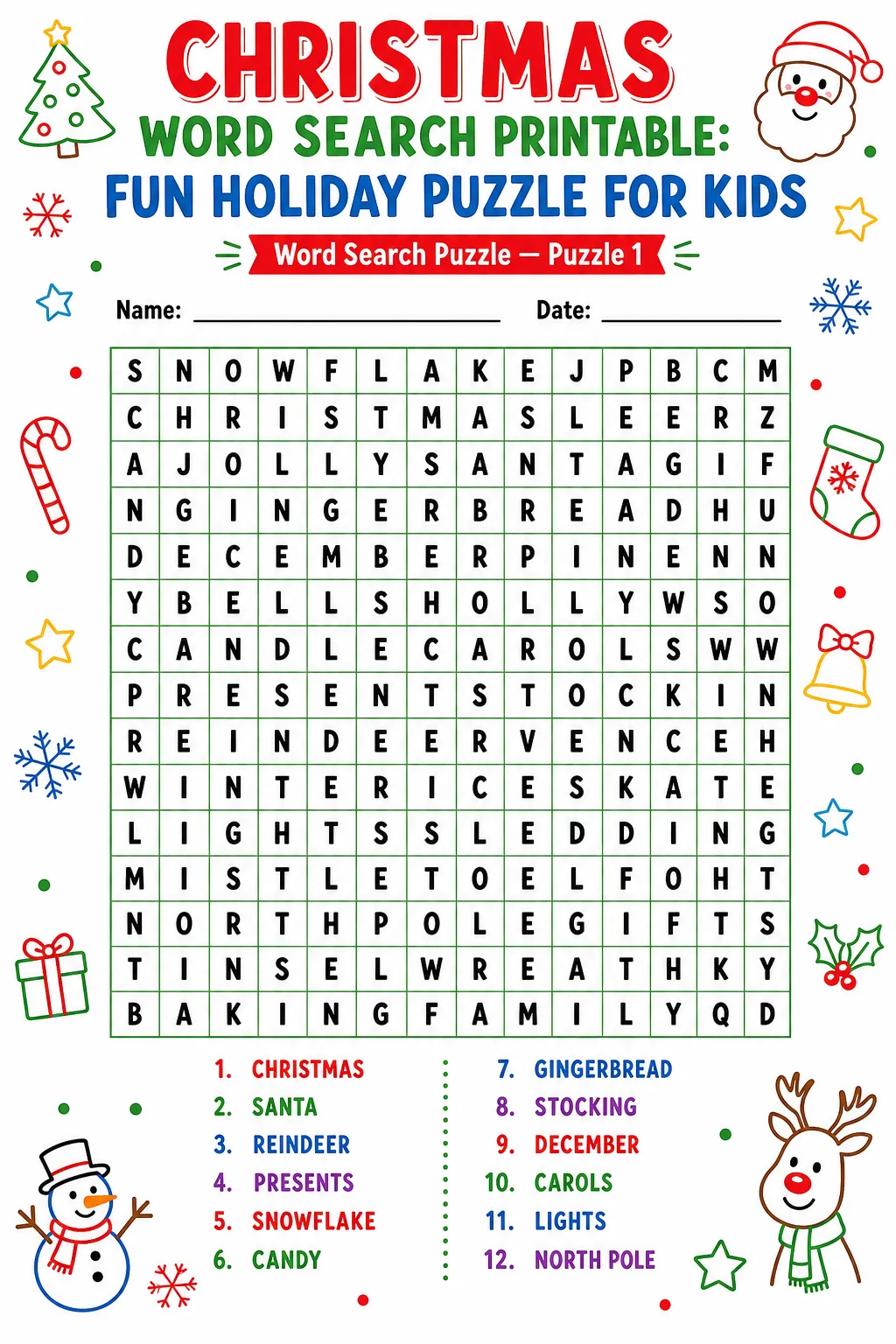 Christmas Word Search Printable: Fun Holiday Puzzle for Kids