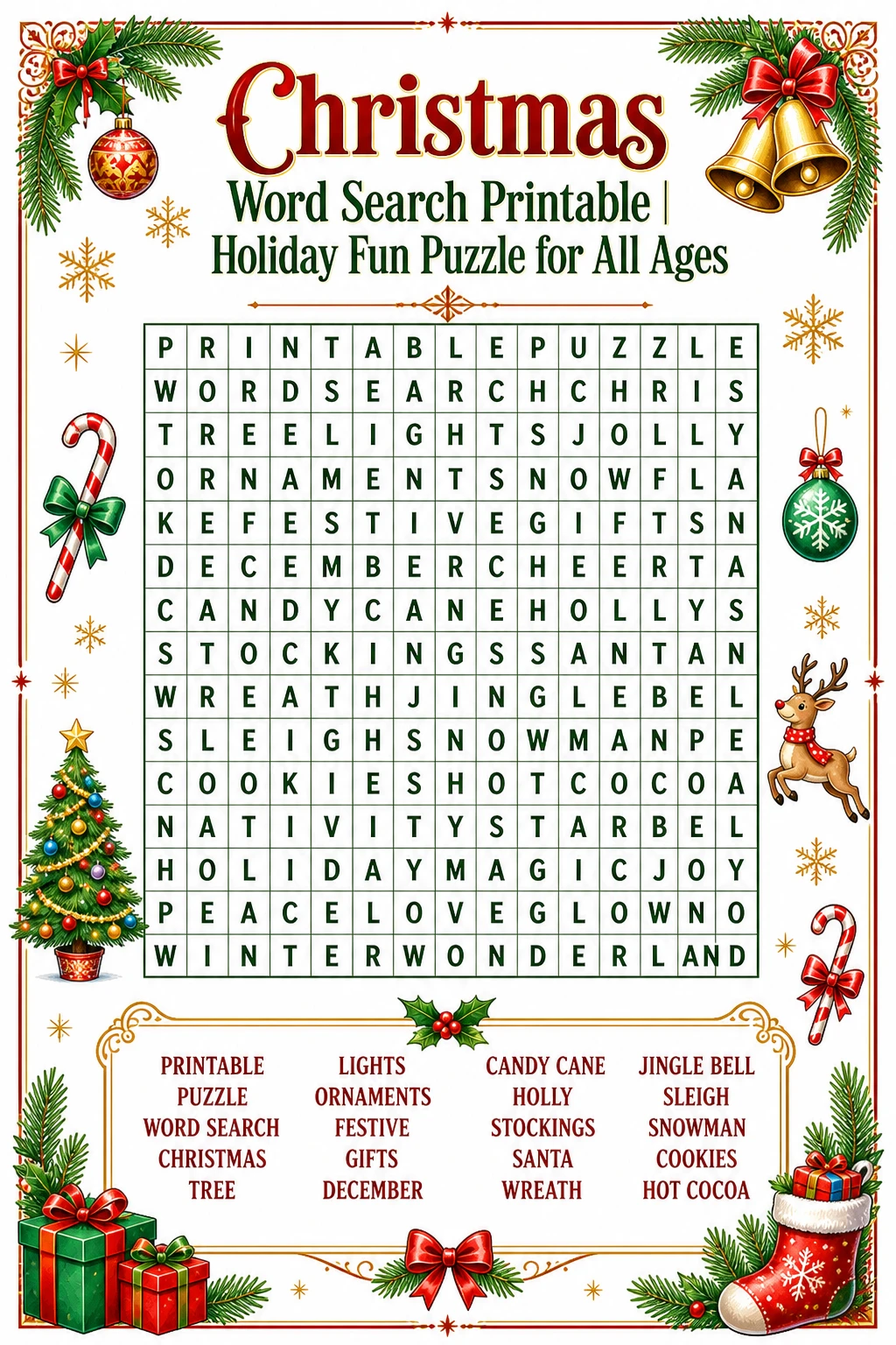 Christmas Word Search Printable | Holiday Fun Puzzle for All Ages