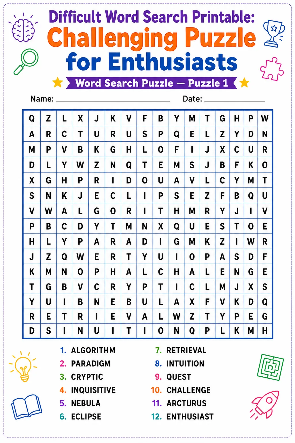 Difficult Word Search Printable: Challenging Puzzle for Enthusiasts