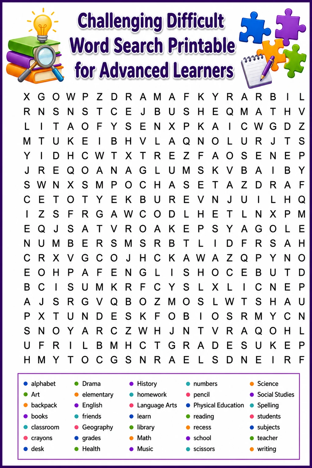 Challenging Difficult Word Search Printable for Advanced Learners