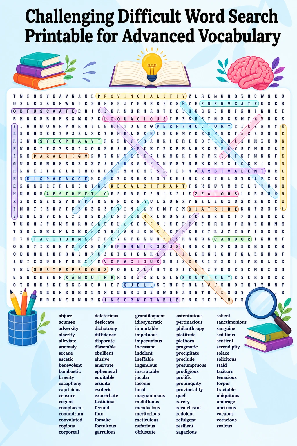 Challenging Difficult Word Search Printable for Advanced Vocabulary