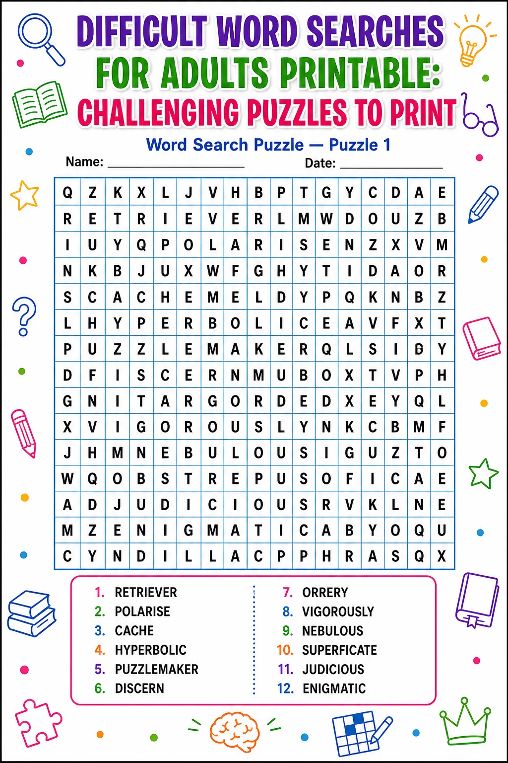 Difficult Word Searches for Adults Printable: Challenging Puzzles to Print