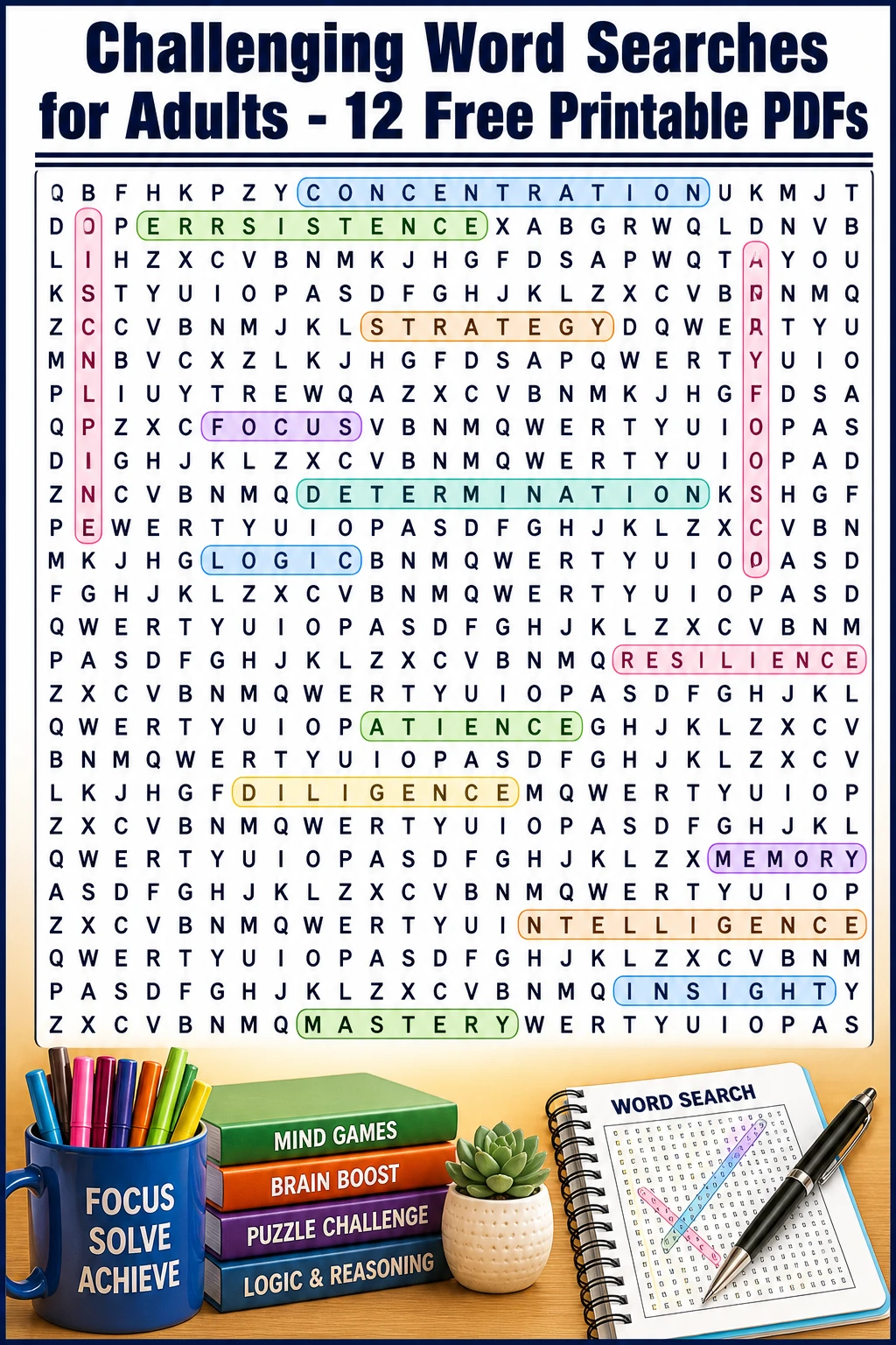 Challenging Word Searches for Adults - 12 Free Printable PDFs