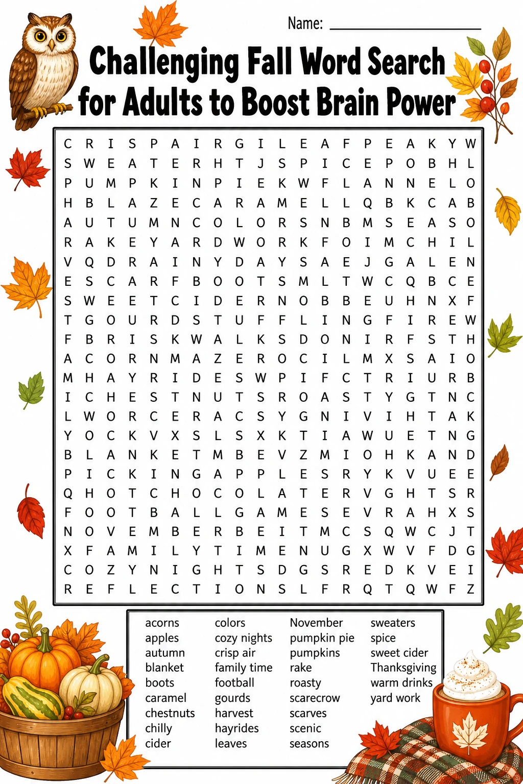 Challenging Fall Word Search for Adults to Boost Brain Power