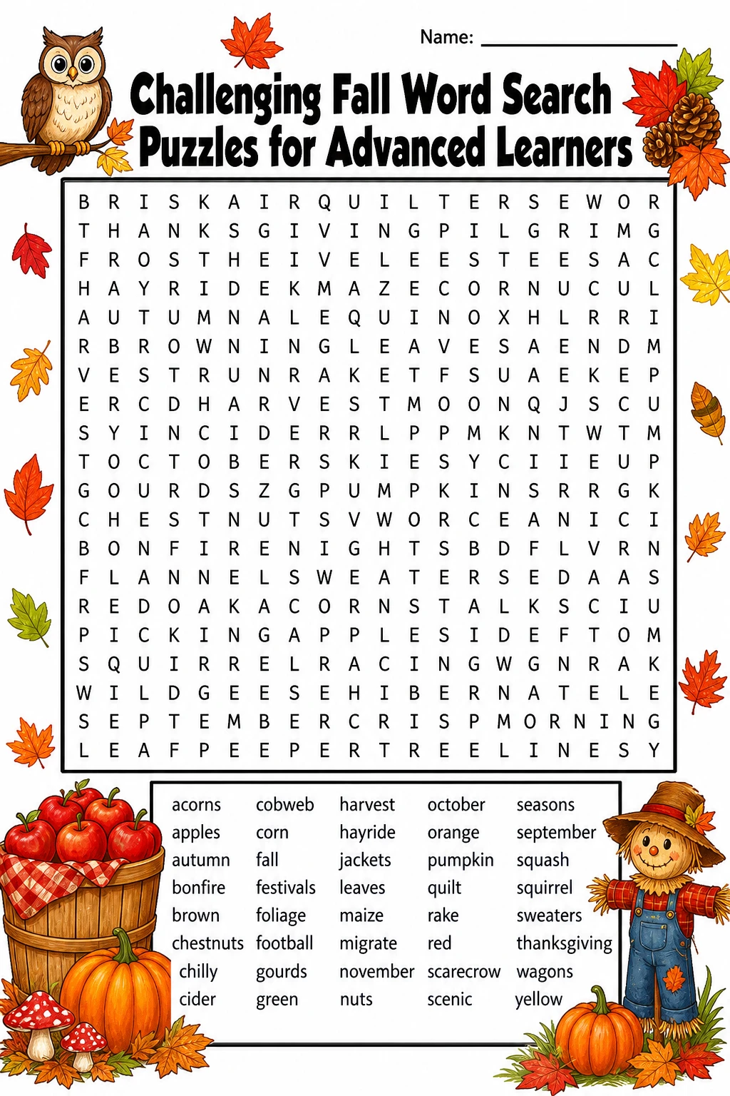 Challenging Fall Word Search Puzzles for Advanced Learners
