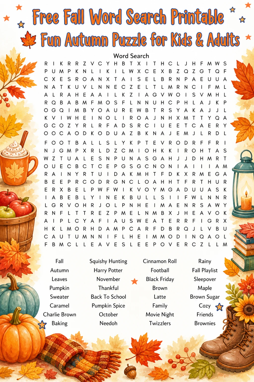 Free Fall Word Search Printable 🍁 Fun Autumn Puzzle for Kids & Adults