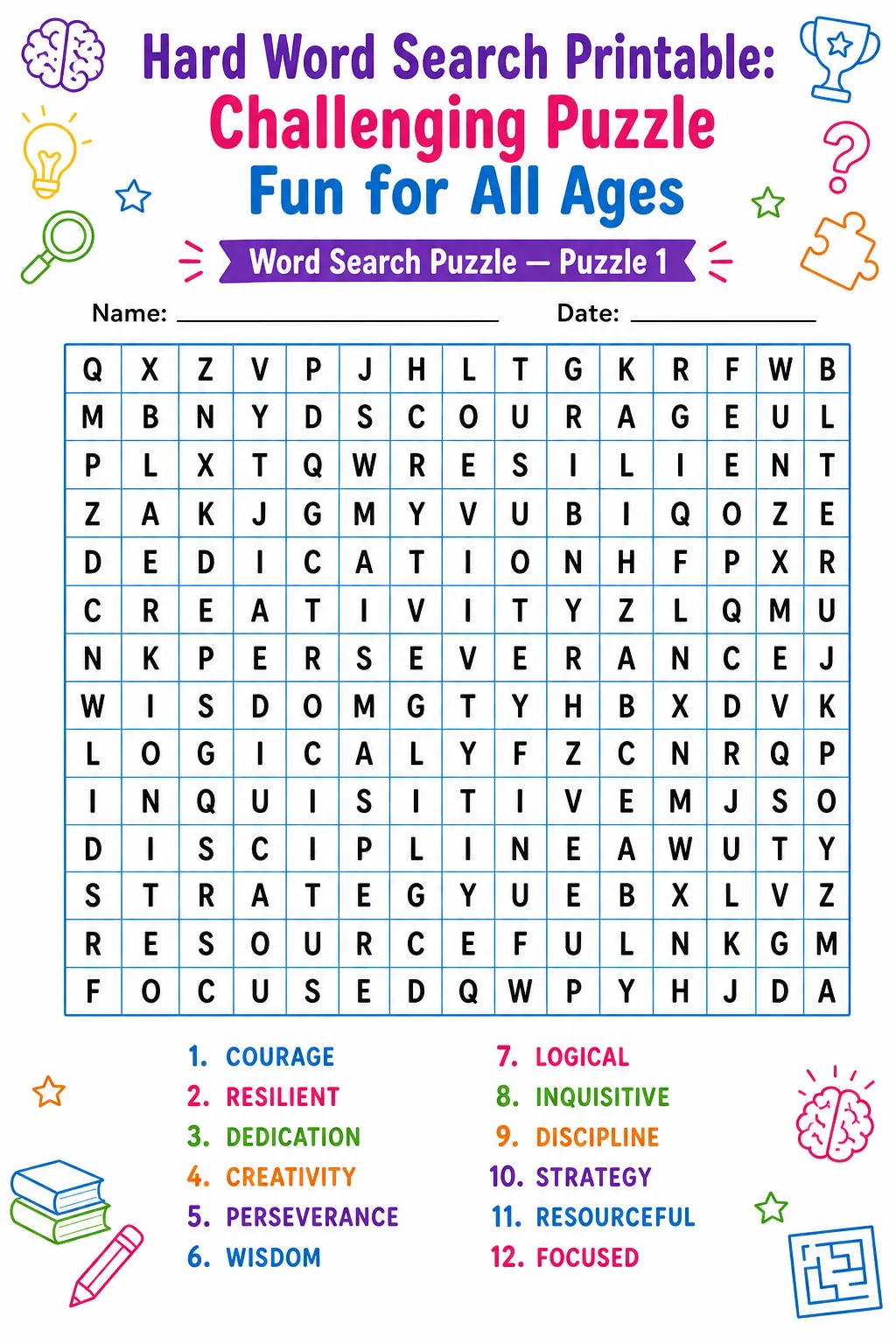 Hard Word Search Printable: Challenging Puzzle Fun for All Ages