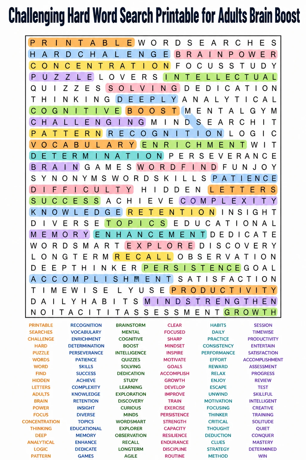 Challenging Hard Word Search Printable for Adults Brain Boost