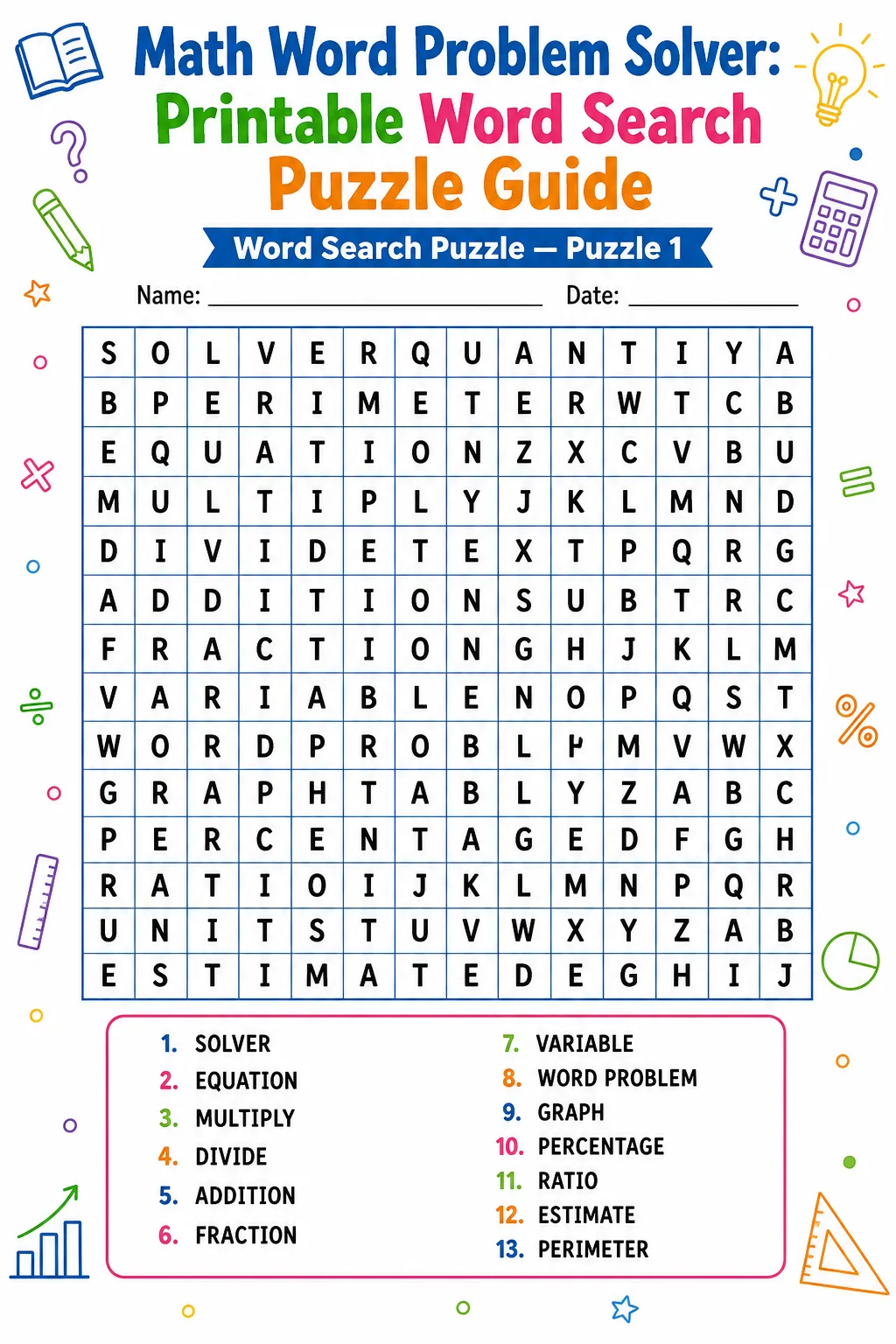 Math Word Problem Solver: Printable Word Search Puzzle Guide