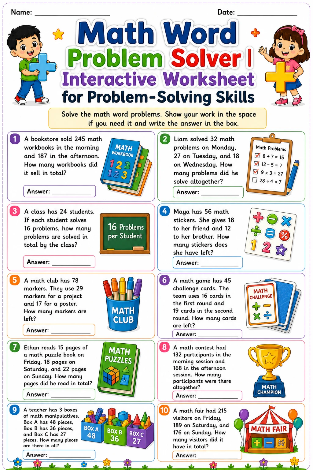 Math Word Problem Solver | Interactive Worksheet for Problem-Solving Skills