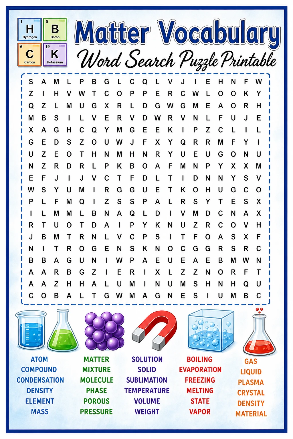 Matter Vocabulary Word Search Puzzle Printable
