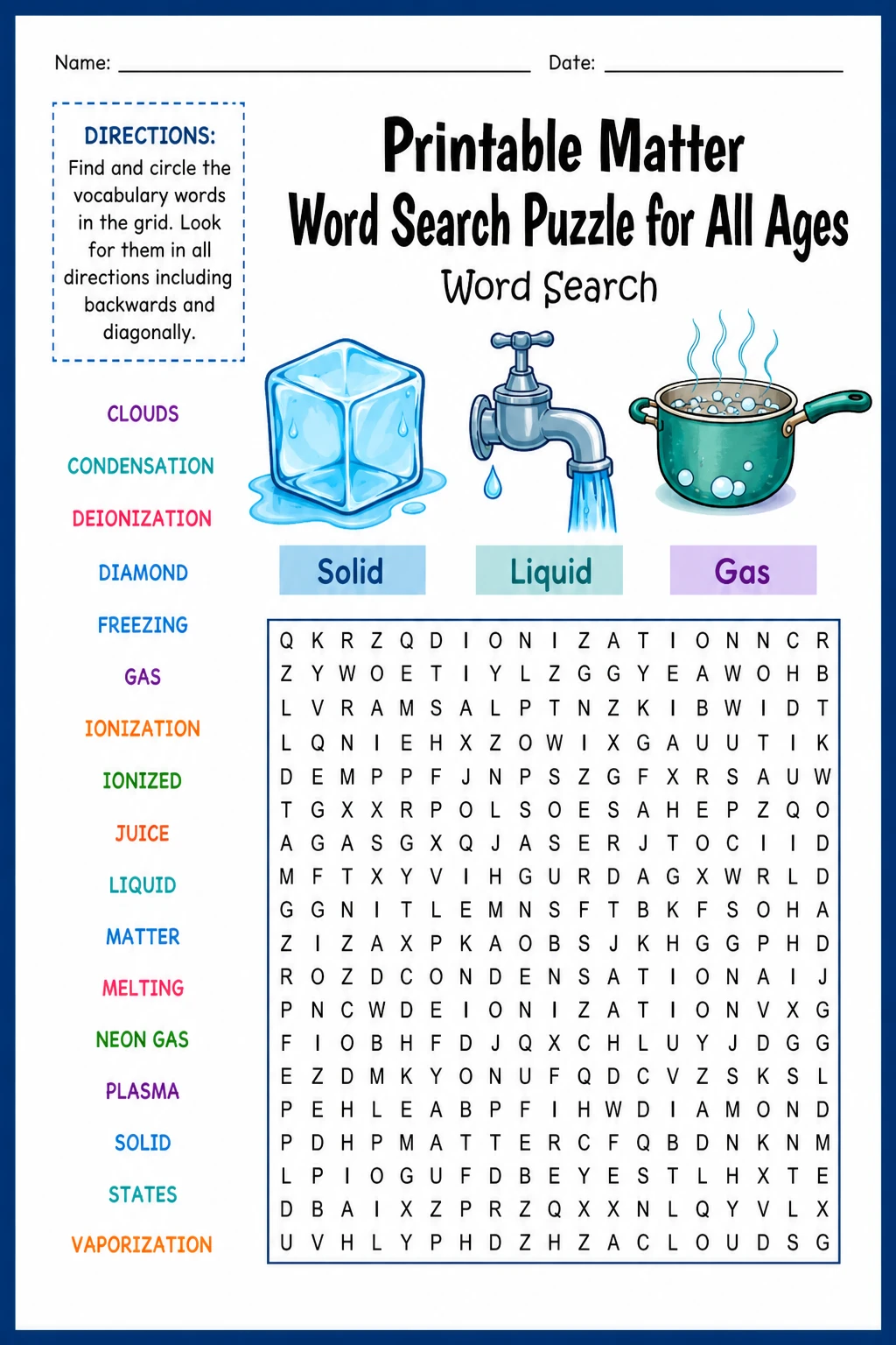 Printable Matter Word Search Puzzle for All Ages