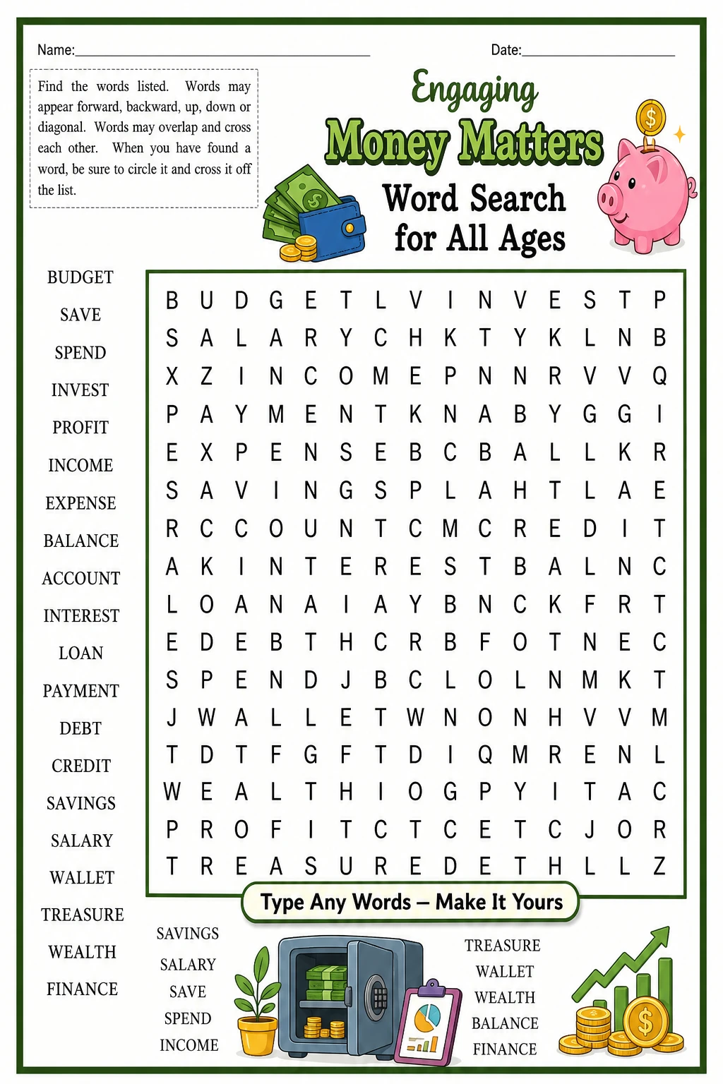 Engaging Money Matters Word Search for All Ages