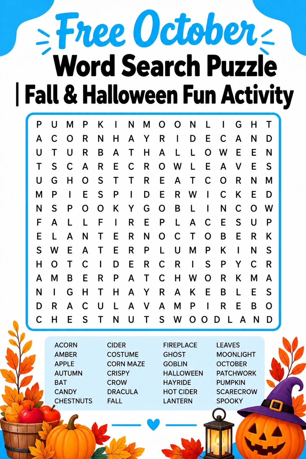Free October Word Search Puzzle | Fall & Halloween Fun Activity