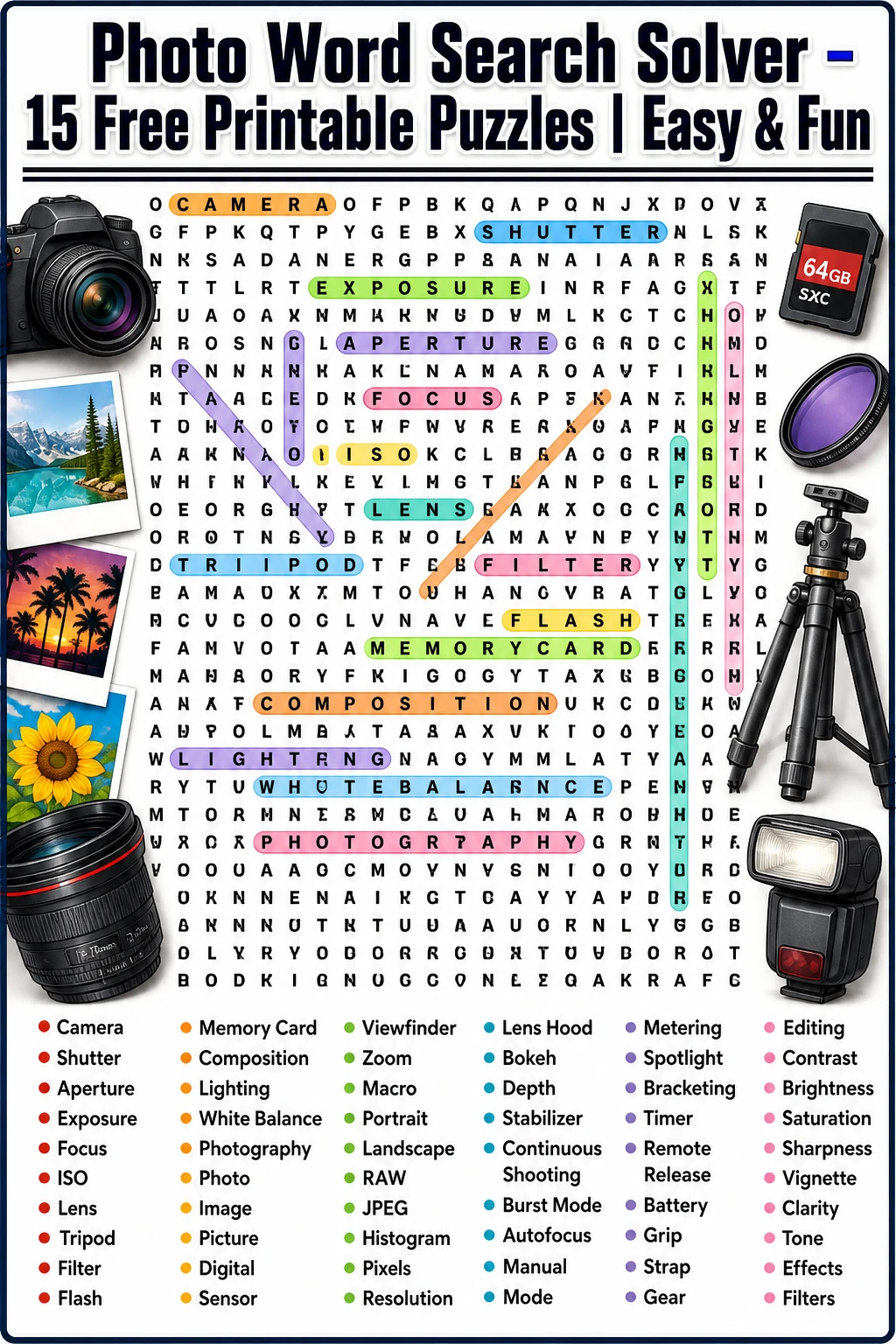 Photo Word Search Solver - 15 Free Printable Puzzles | Easy & Fun