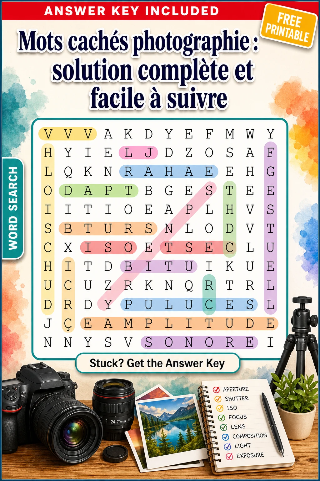 Mots cachés photographie : solution complète et facile à suivre