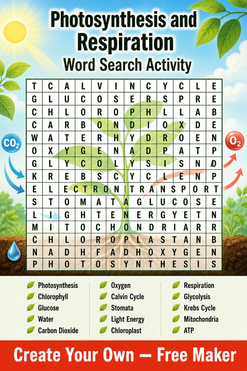Photosynthesis and Respiration Word Search Activity