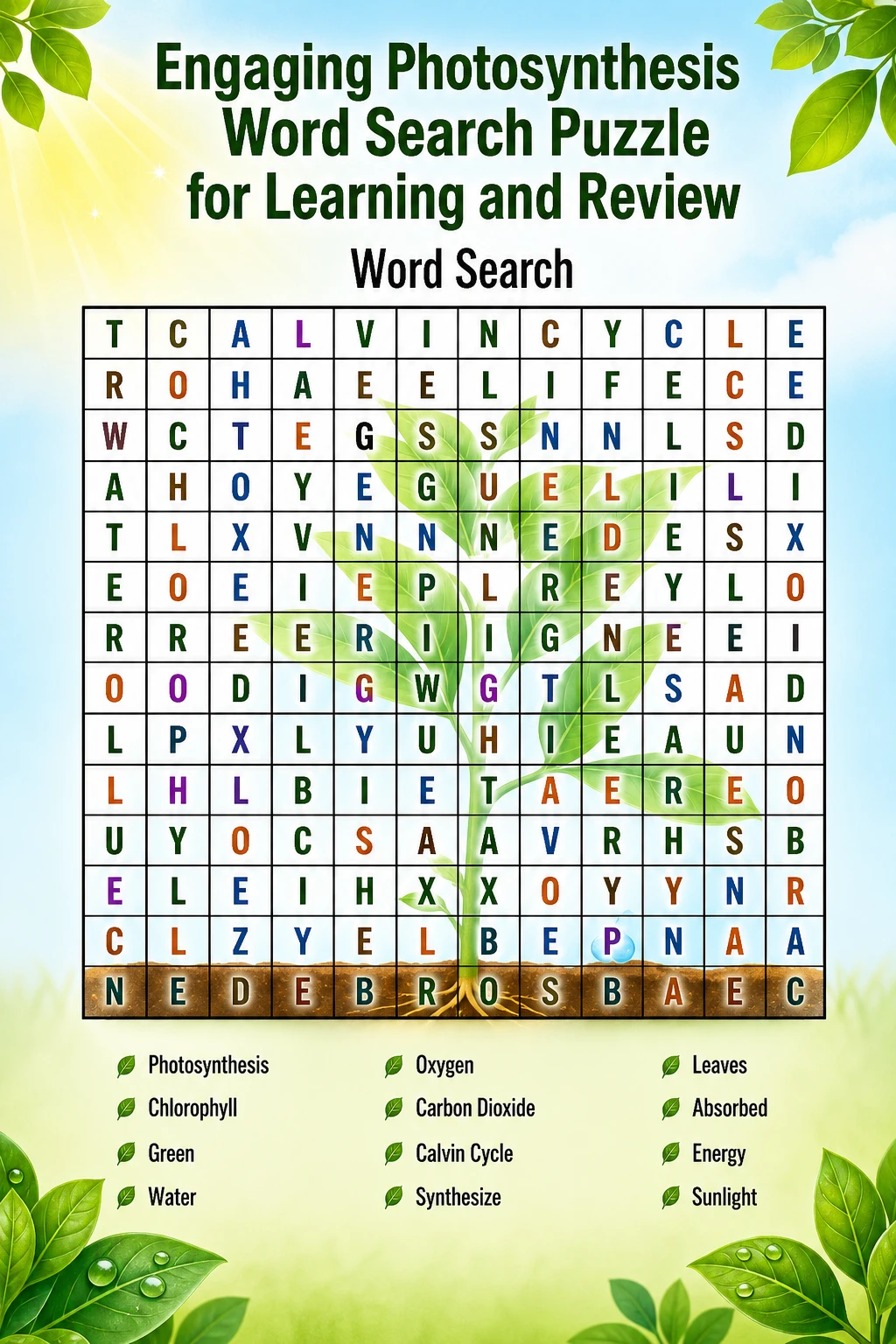 Engaging Photosynthesis Word Search Puzzle for Learning and Review