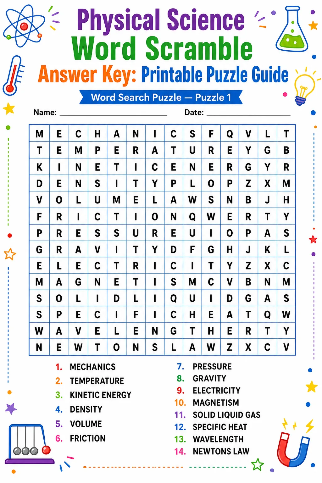 Physical Science Word Scramble Answer Key: Printable Puzzle Guide