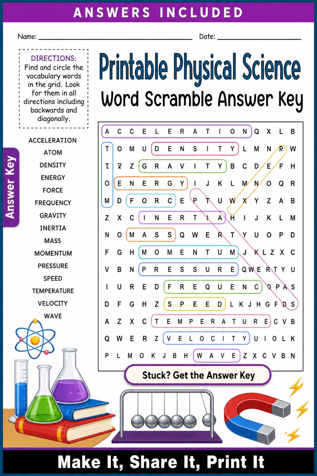 Printable Physical Science Word Scramble Answer Key