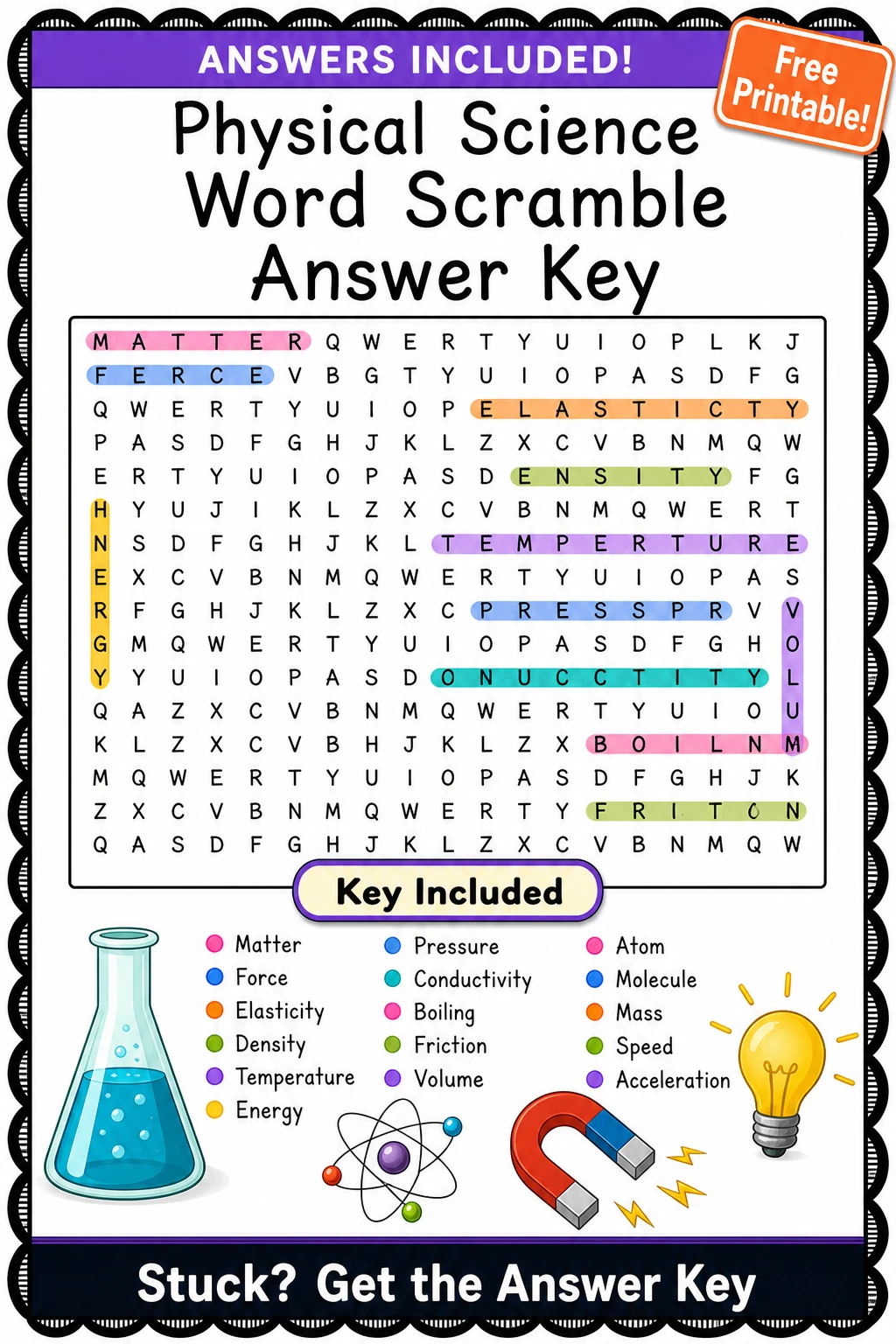 Physical Science Word Scramble Answer Key