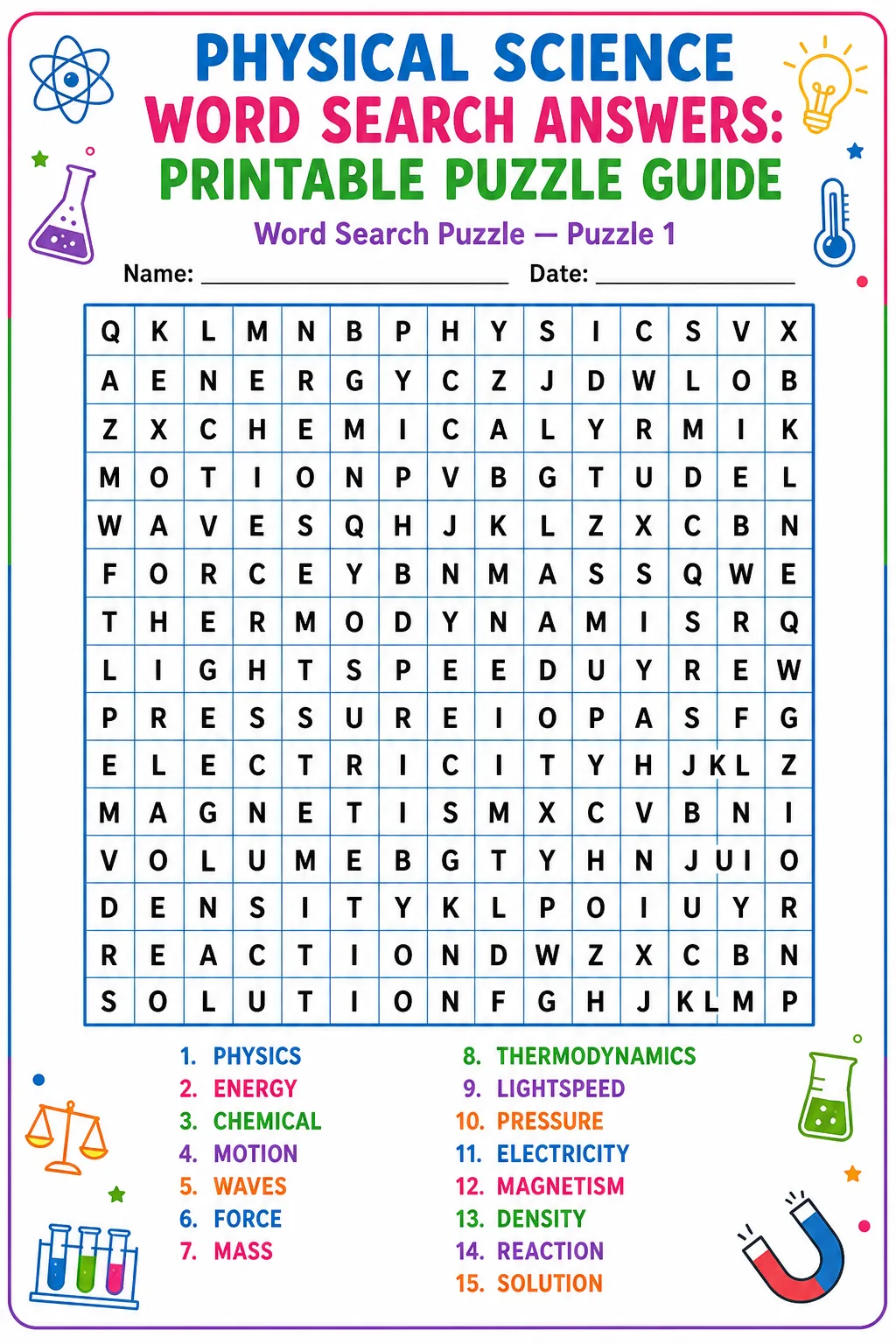 Physical Science Word Search Answers: Printable Puzzle Guide
