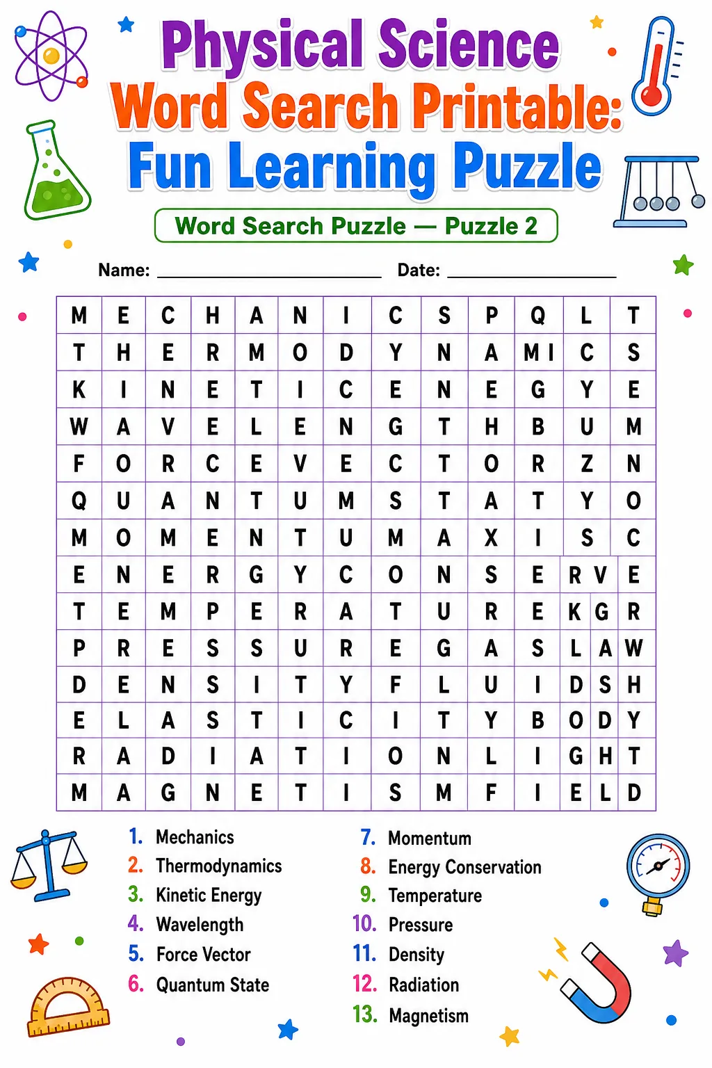 Physical Science Word Search Printable: Fun Learning Puzzle