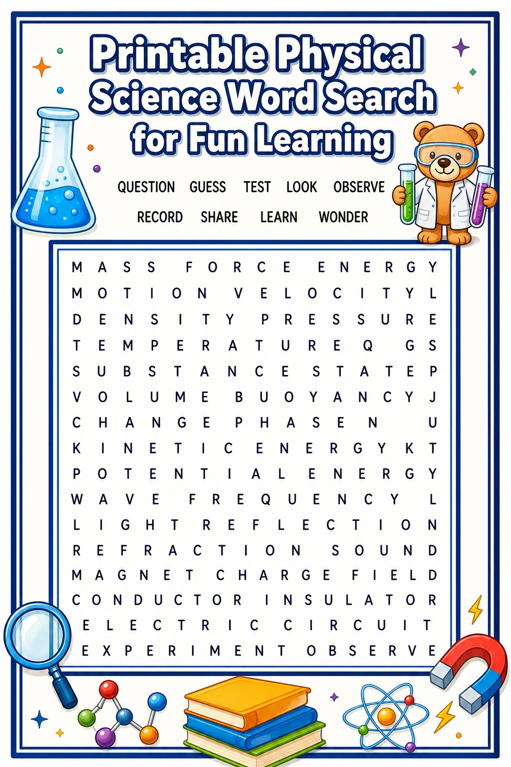 Printable Physical Science Word Search for Fun Learning