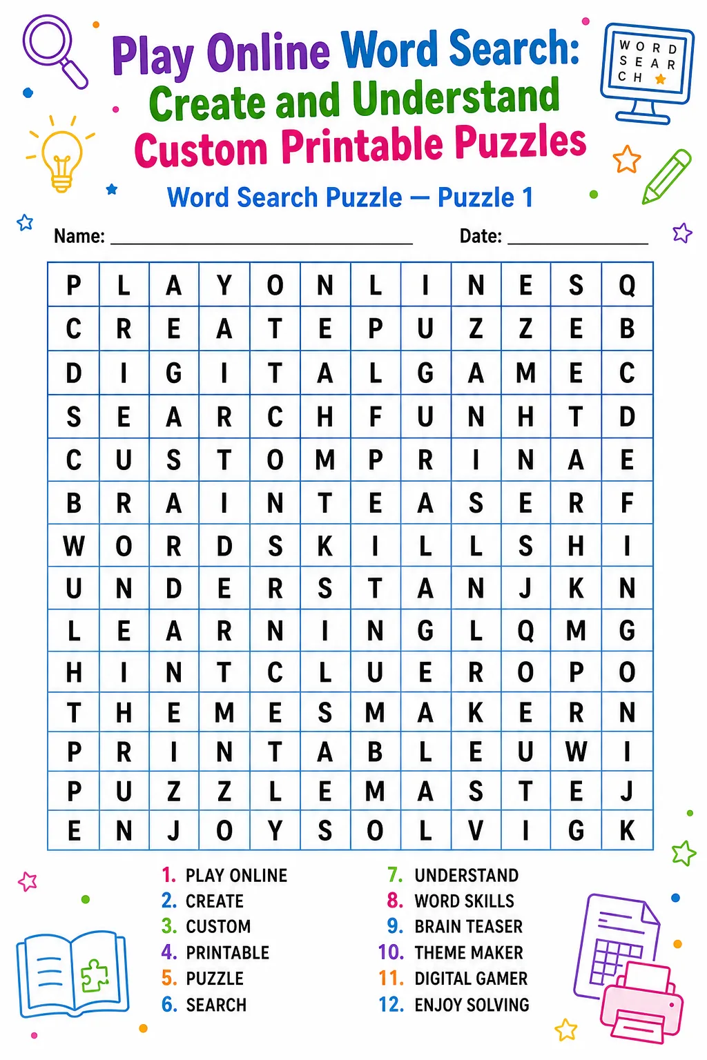 Play Online Word Search: Create and Understand Custom Printable Puzzles