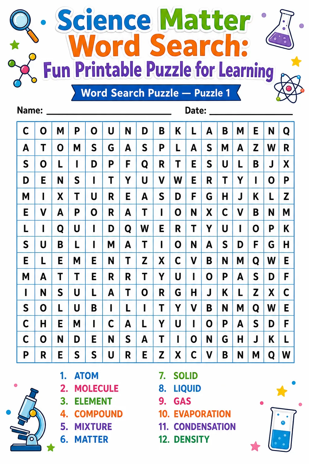 Science Matter Word Search: Fun Printable Puzzle for Learning