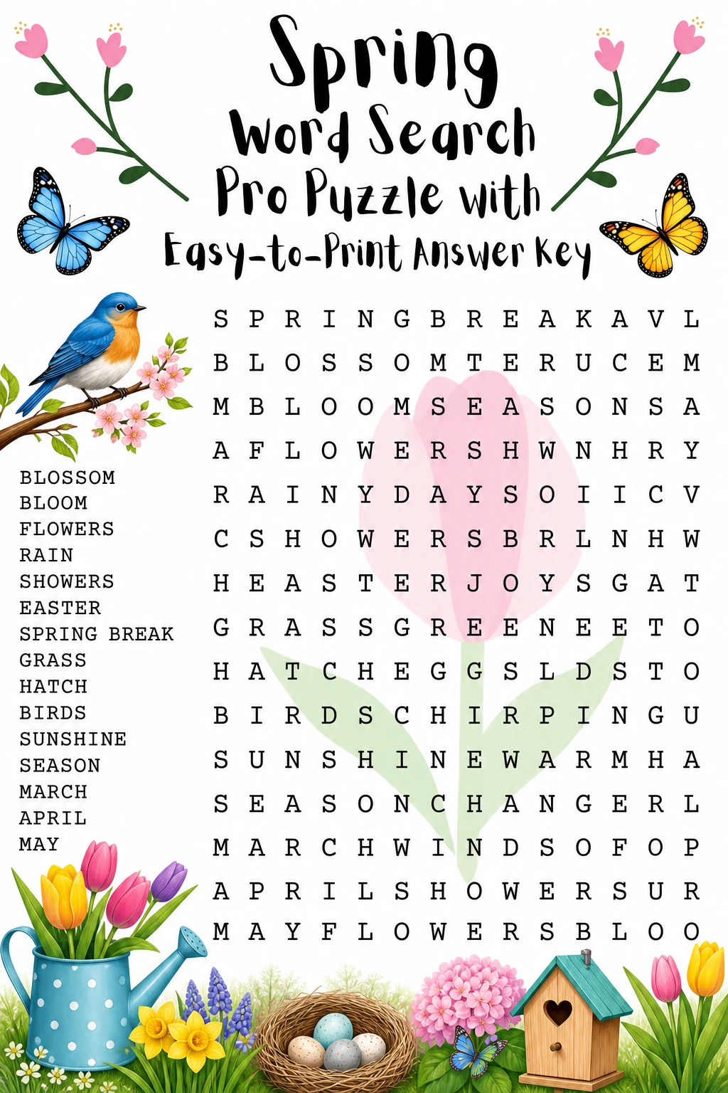 Spring Word Search Pro Puzzle with Easy-to-Print Answer Key