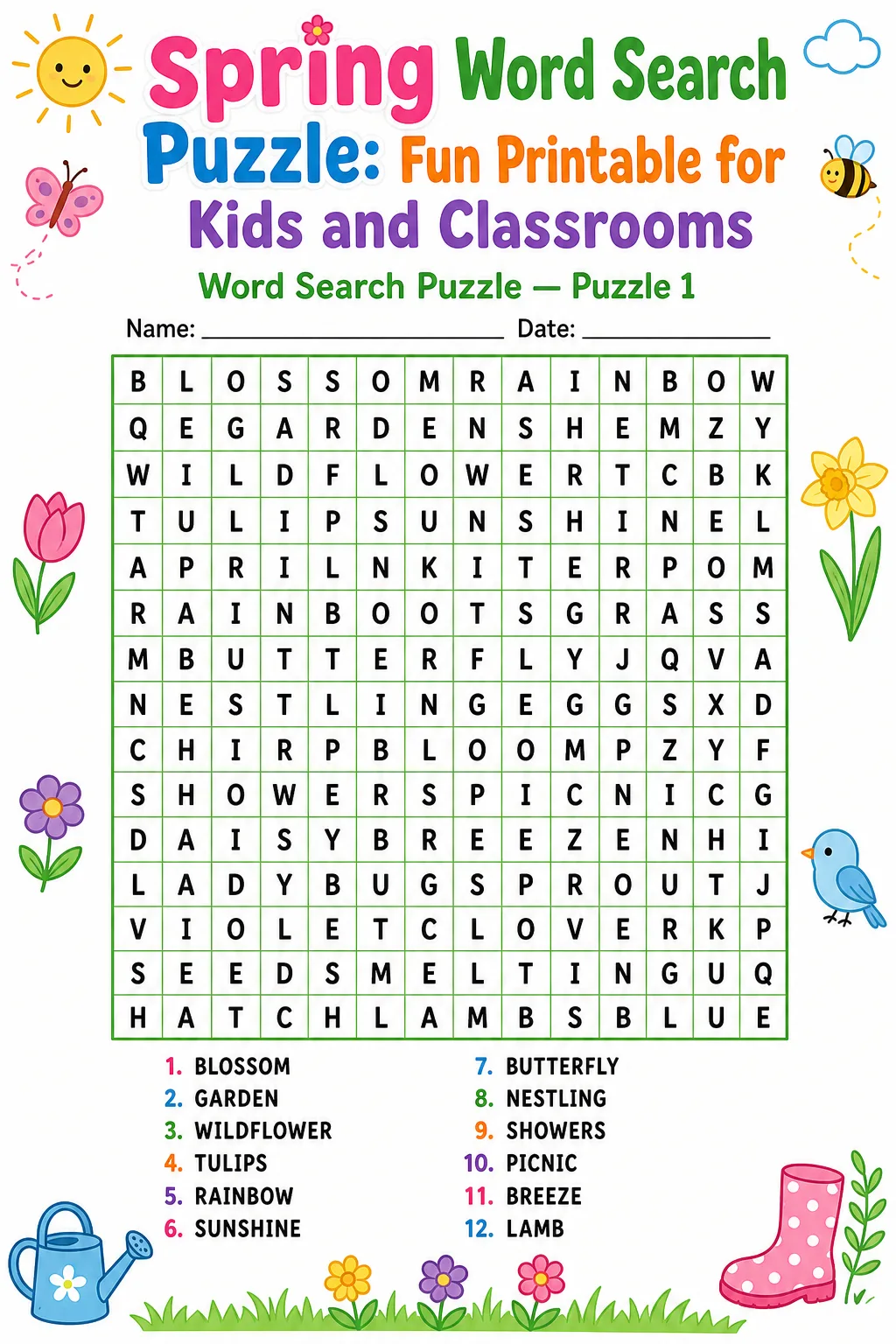 Spring Word Search Puzzle: Fun Printable for Kids and Classrooms