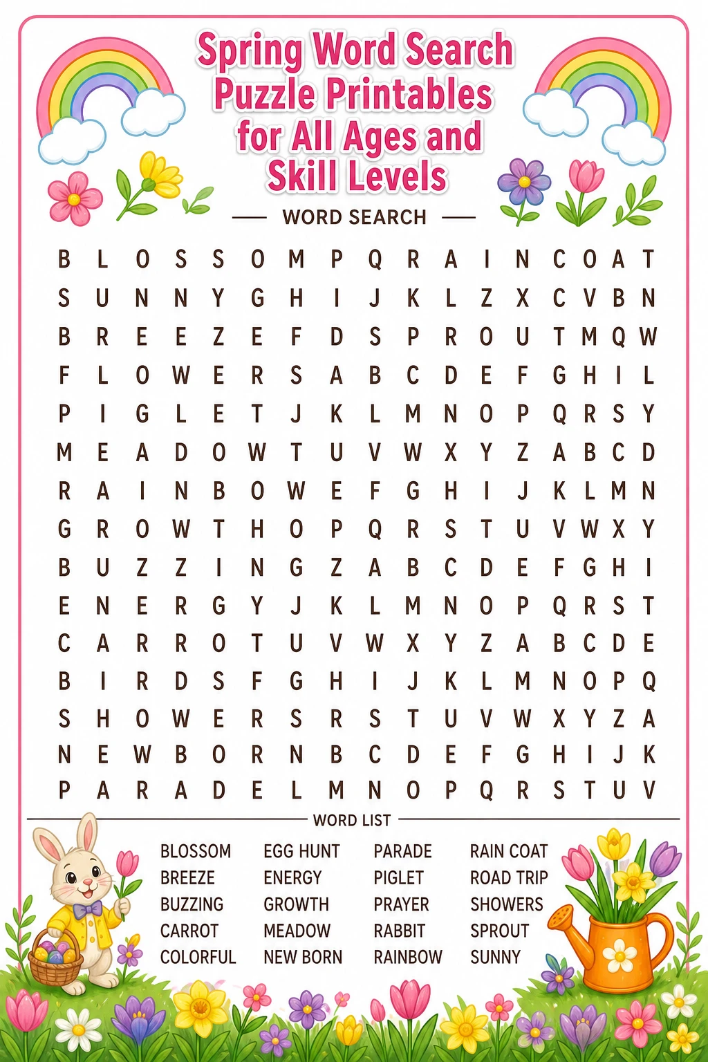 Spring Word Search Puzzle Printables for All Ages and Skill Levels