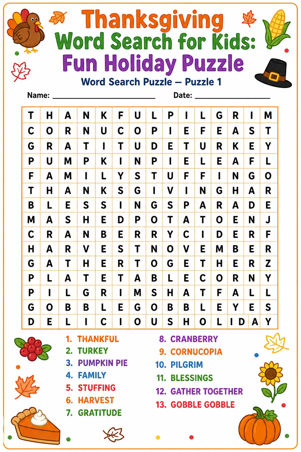 Thanksgiving Word Search for Kids: Fun Holiday Puzzle