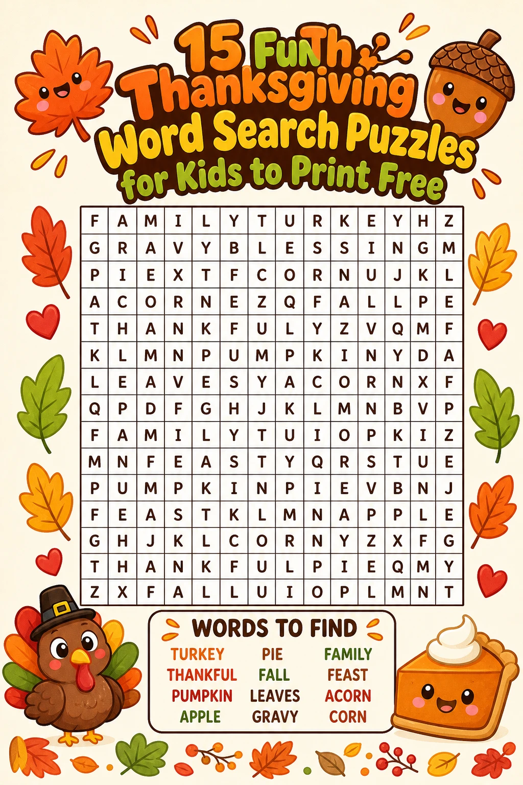 15 Fun Thanksgiving Word Search Puzzles for Kids to Print Free