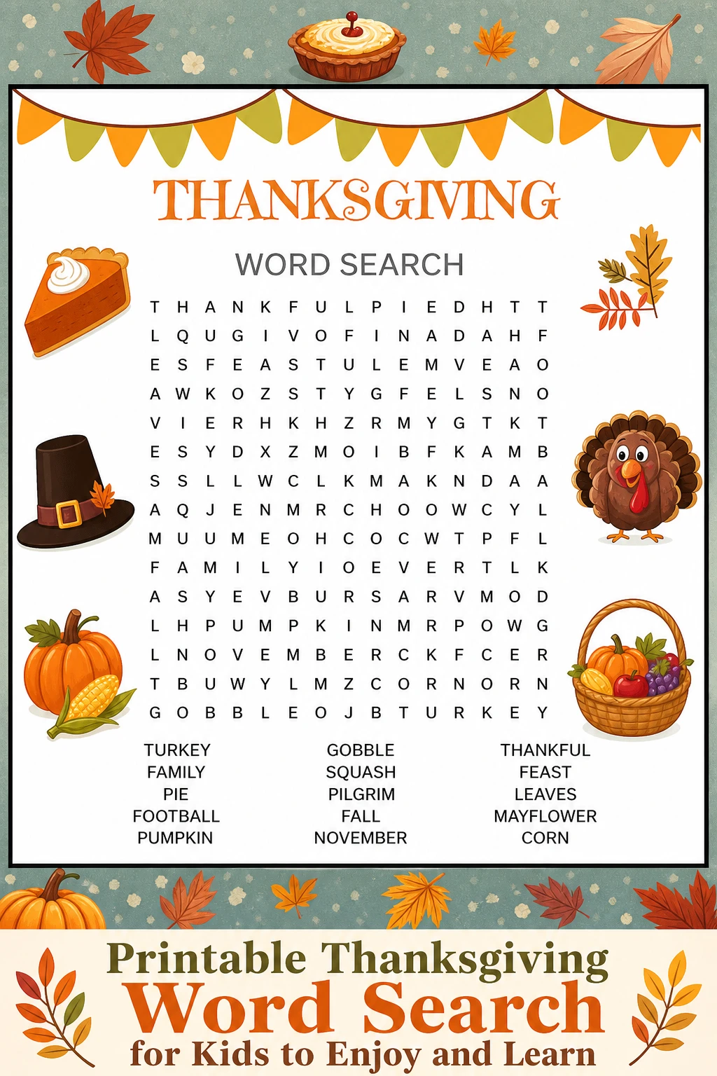 Printable Thanksgiving Word Search for Kids to Enjoy and Learn