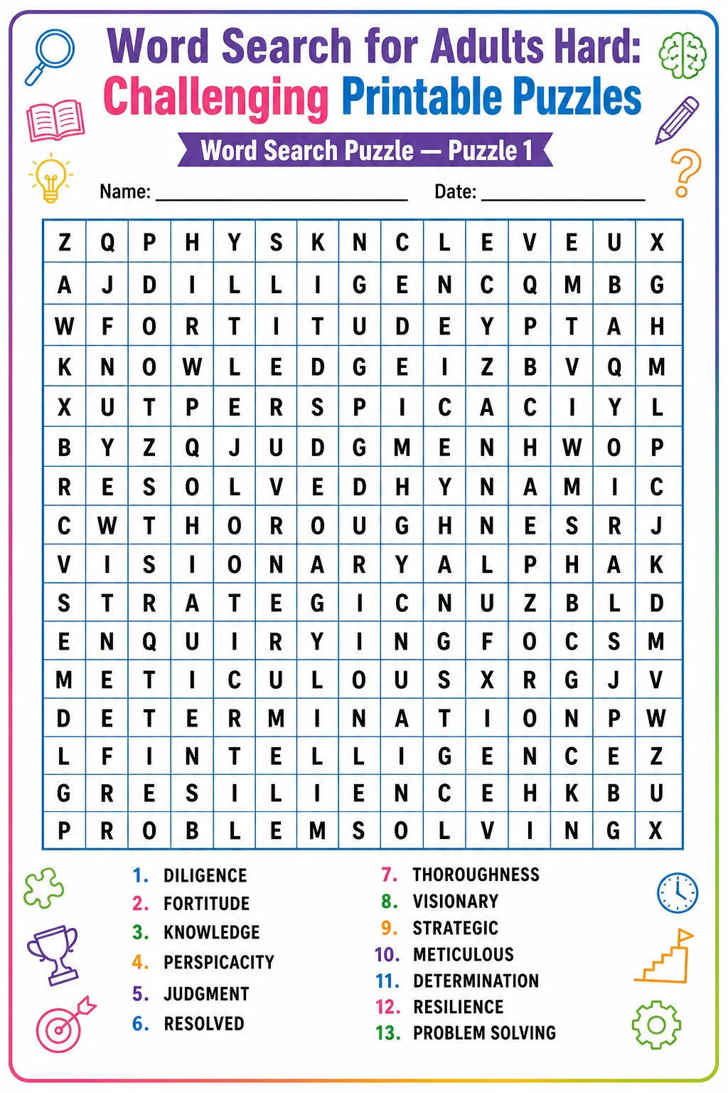 Word Search for Adults Hard: Challenging Printable Puzzles