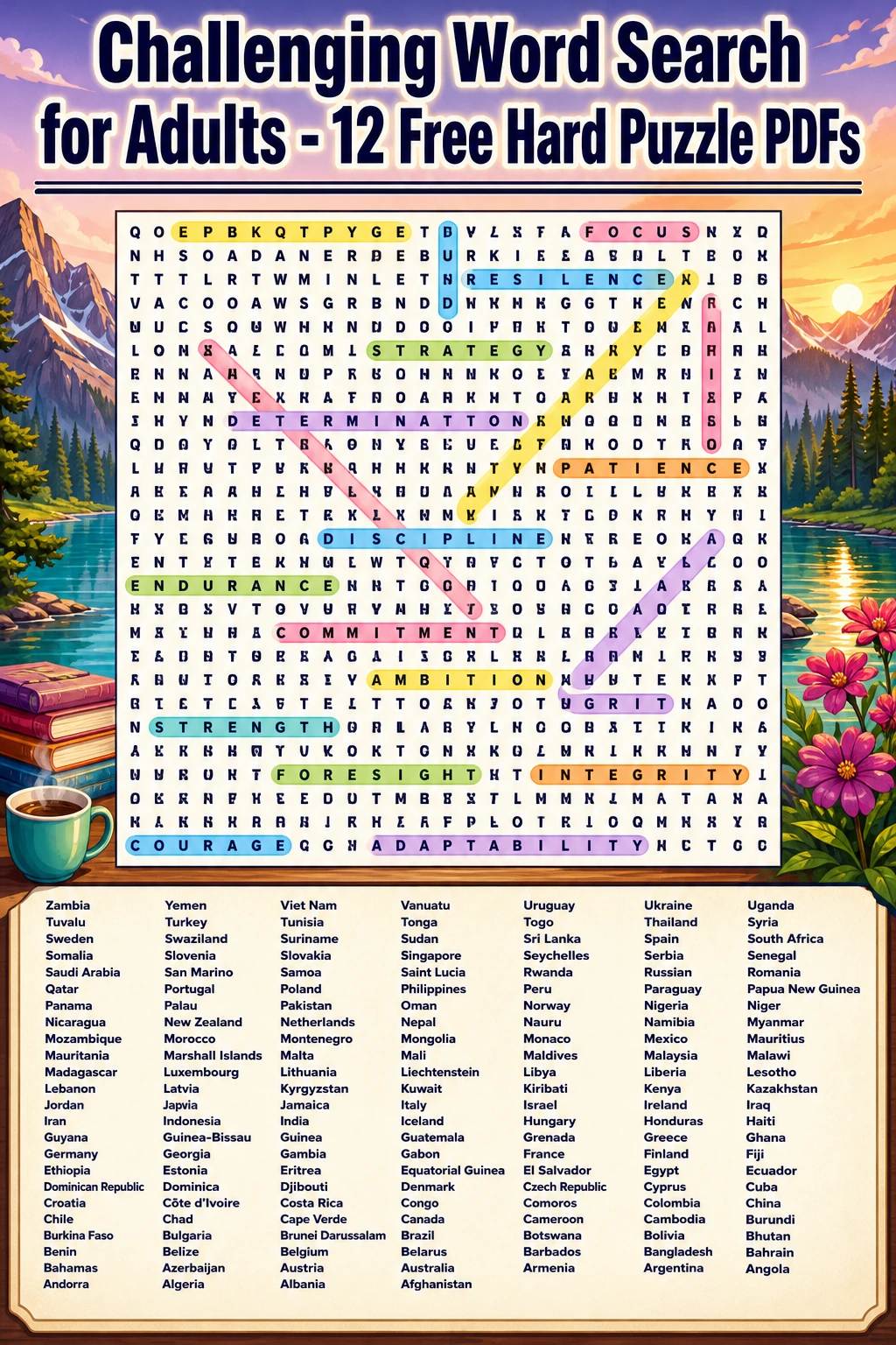 Challenging Word Search for Adults - 12 Free Hard Puzzle PDFs