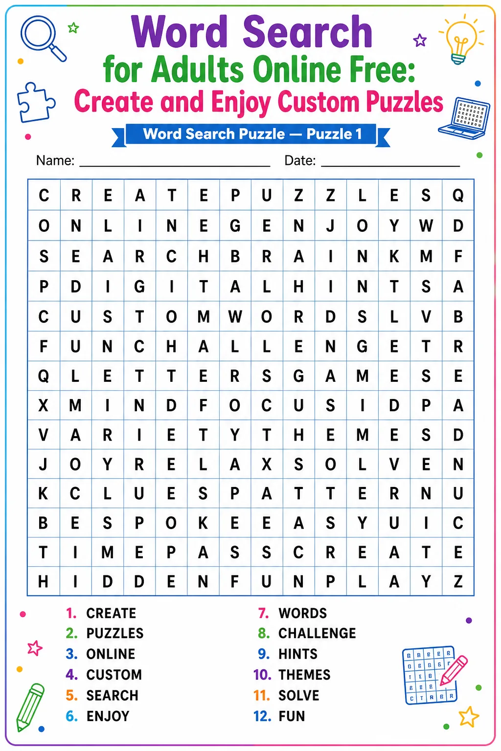 Word Search for Adults Online Free: Create and Enjoy Custom Puzzles