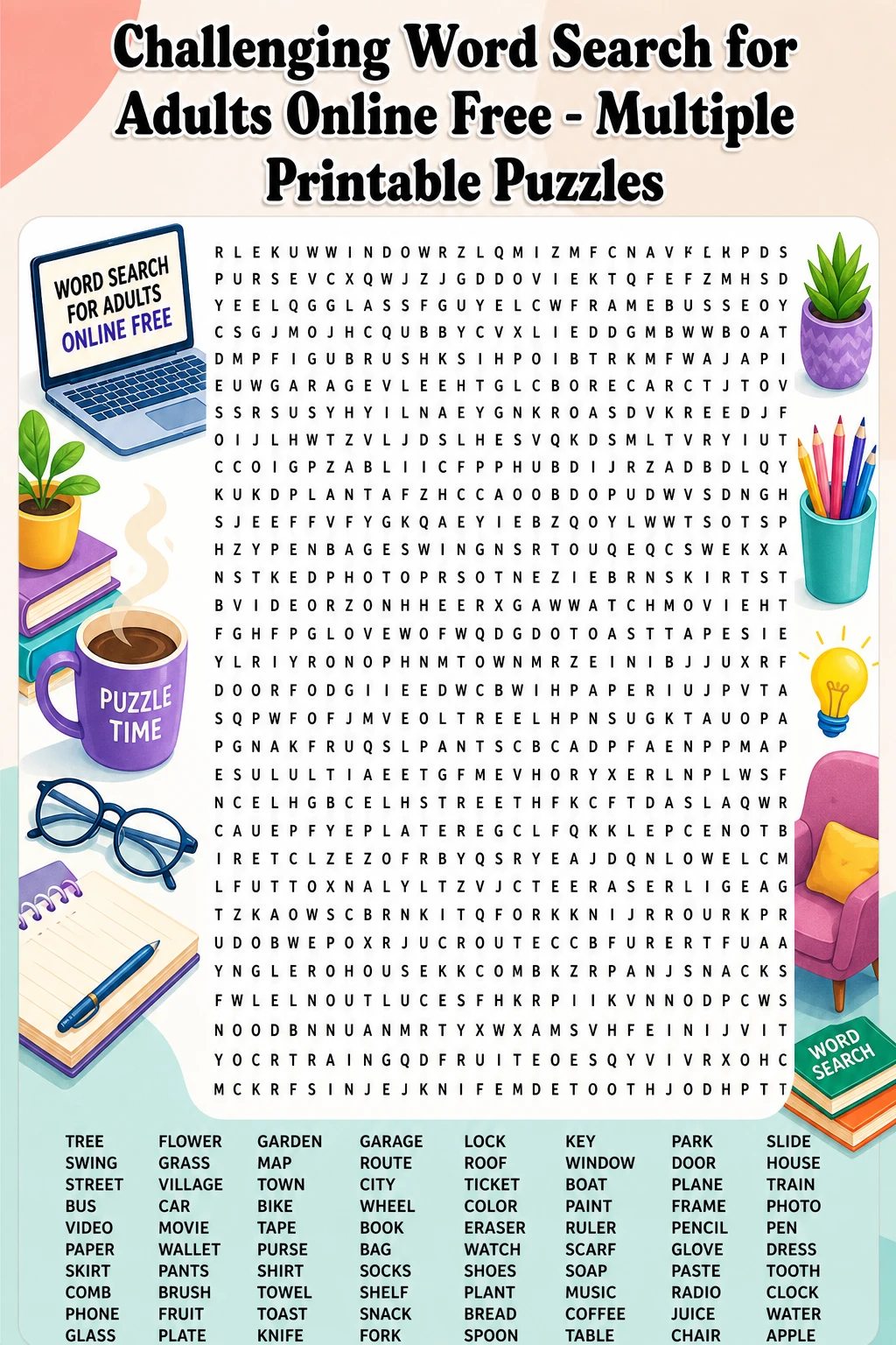 Challenging Word Search for Adults Online Free - Multiple Printable Puzzles