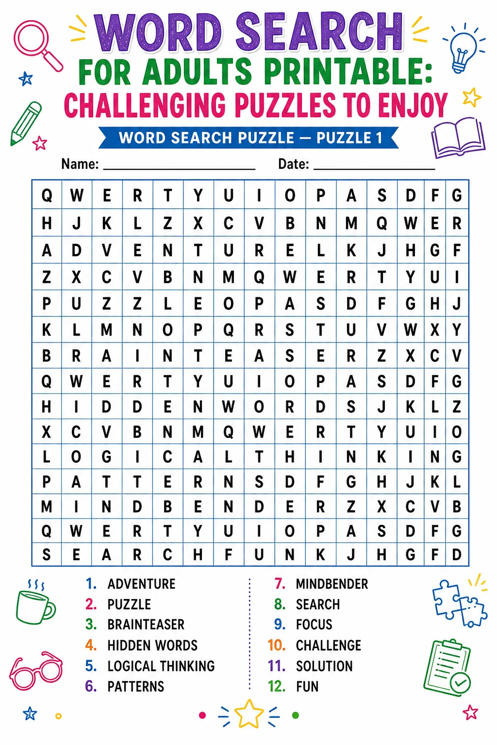 Word Search for Adults Printable: Challenging Puzzles to Enjoy