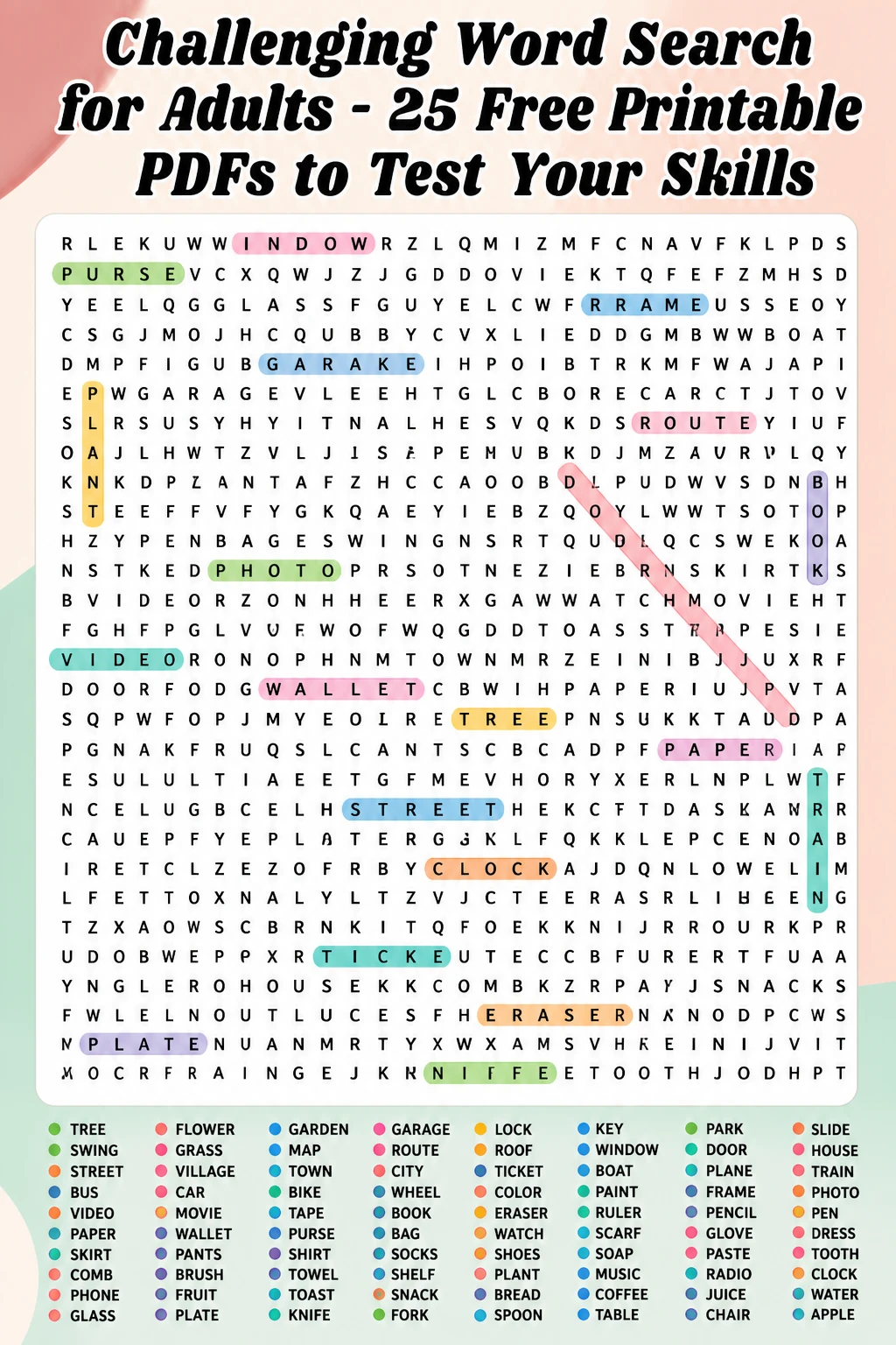 Challenging Word Search for Adults - 25 Free Printable PDFs to Test Your Skills