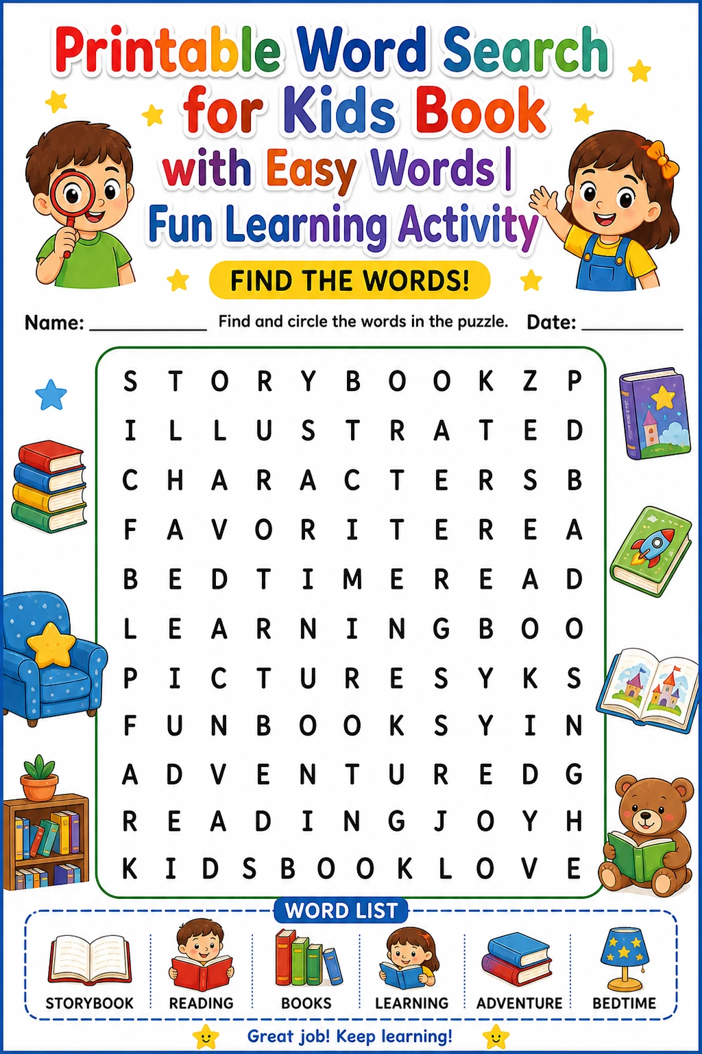 Printable Word Search for Kids Book with Easy Words | Fun Learning Activity