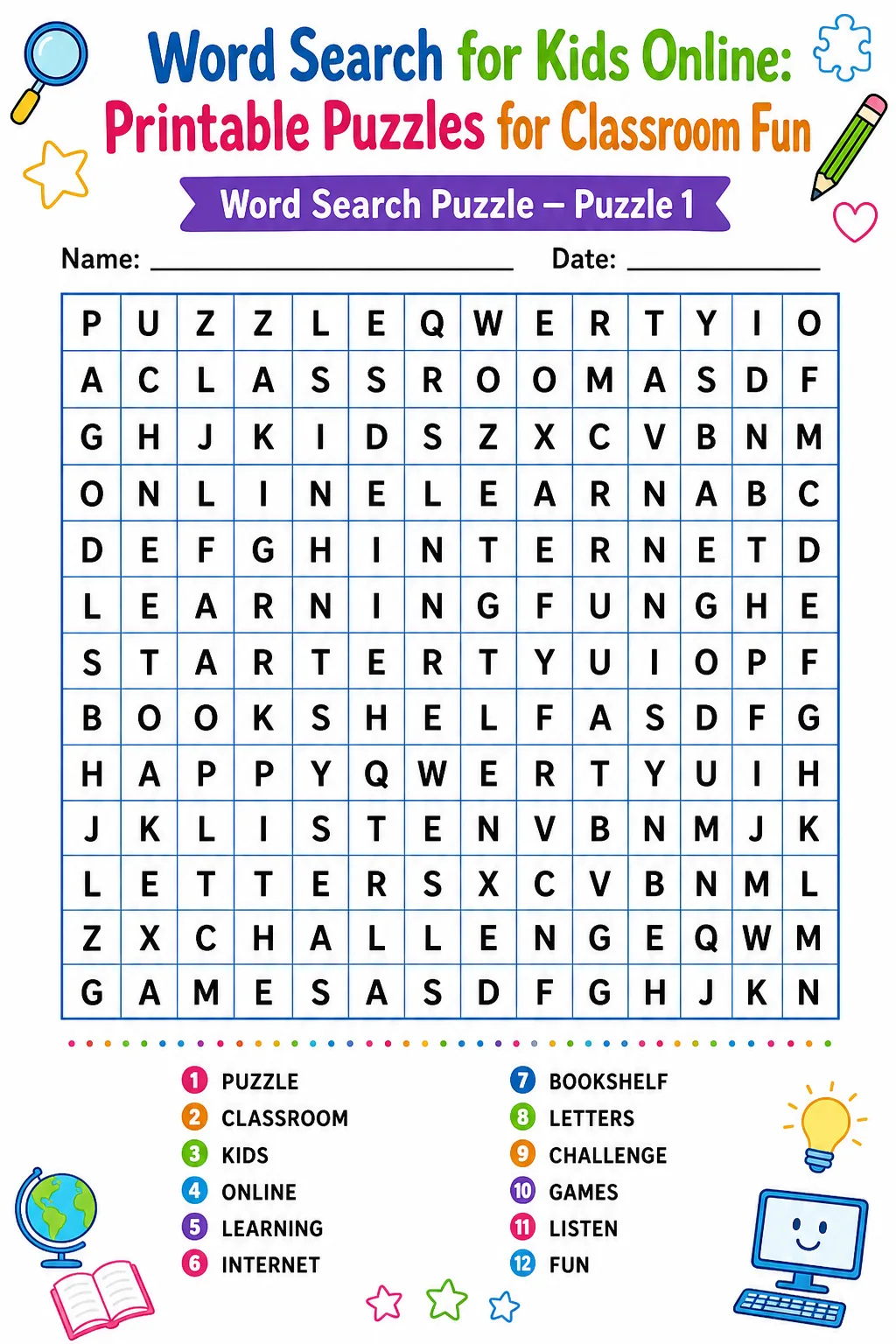 Word Search for Kids Online: Printable Puzzles for Classroom Fun