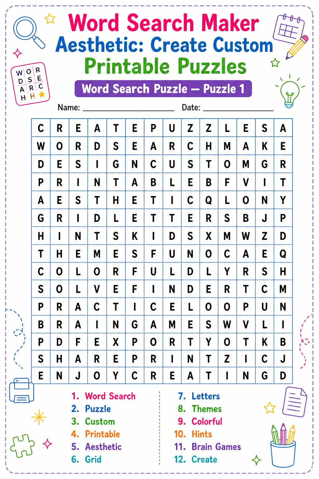 Word Search Maker Aesthetic: Create Custom Printable Puzzles