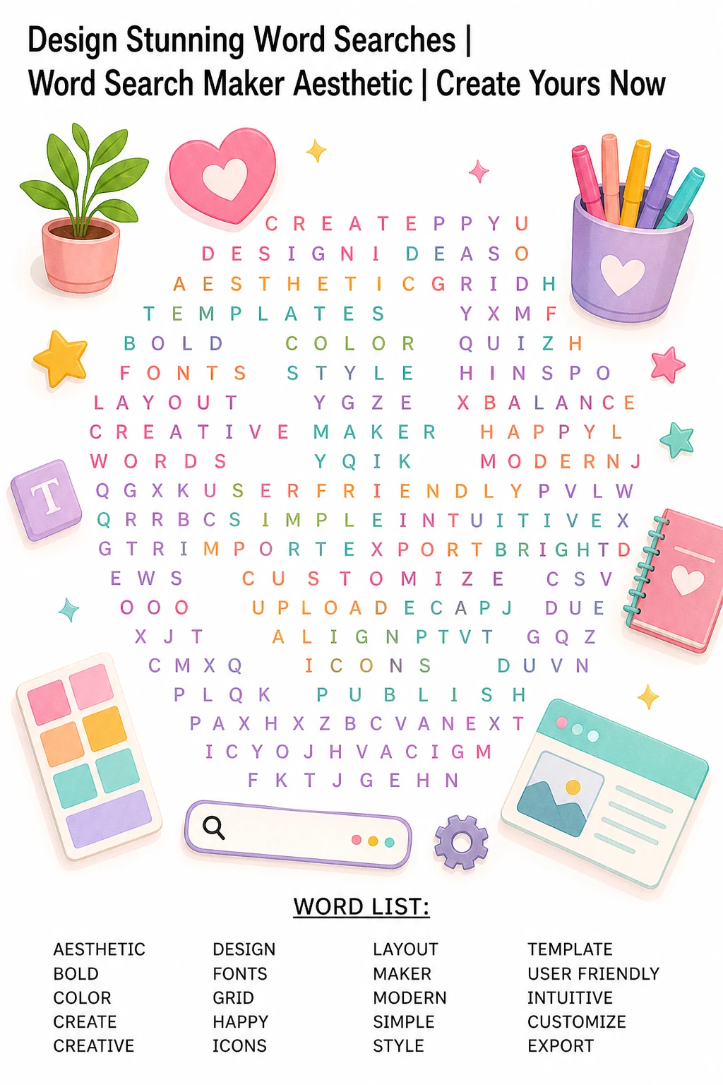 Design Stunning Word Searches | Word Search Maker Aesthetic | Create Yours Now